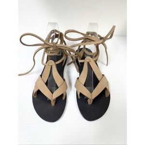 KYMA Kastos Lace Up Gladiator Leather Sandals Flats 7.5 38 Black Taupe Suede